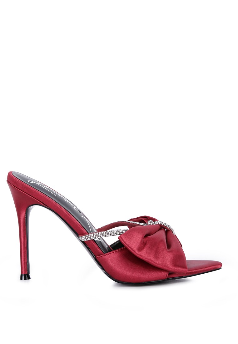 Burgundy Jewel Strap High Heeled Satin Sandal