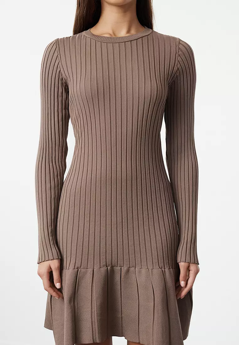 Mink Mini Knitwear Pleated Skirt Detailed Dress TWOAW24EL00013