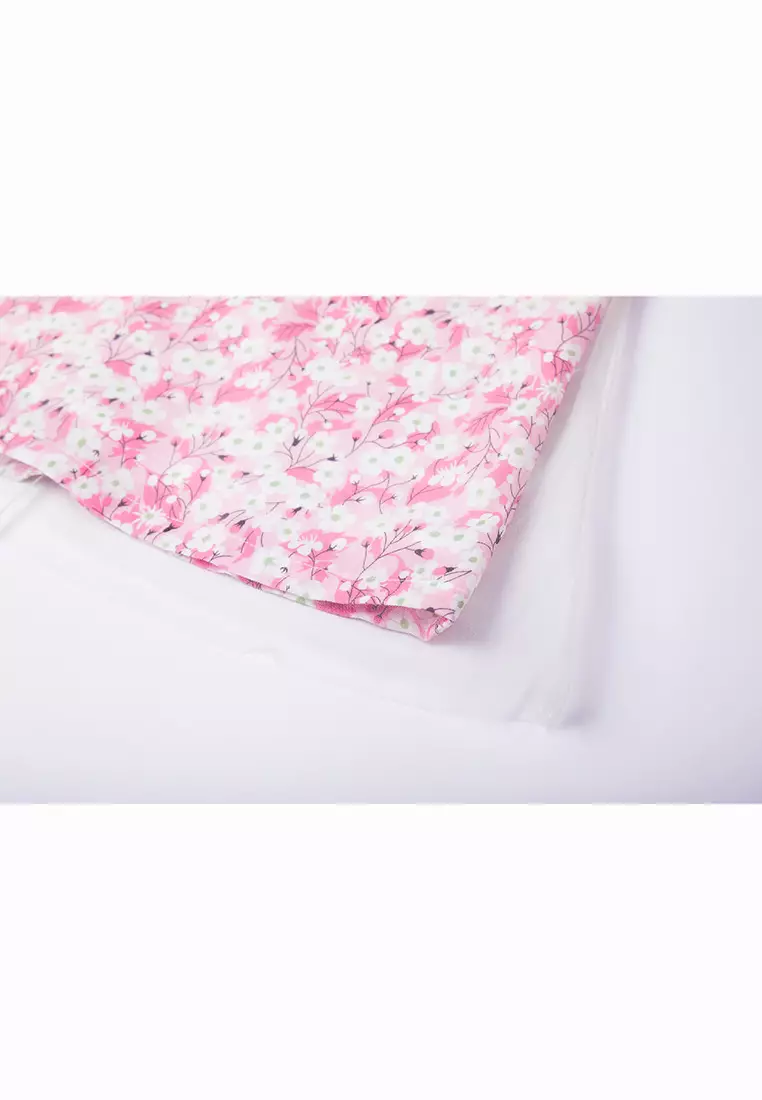 女童粉色紗裙白花褶邊袖漢服唐裝紗裙公主裙新年拜年衣服