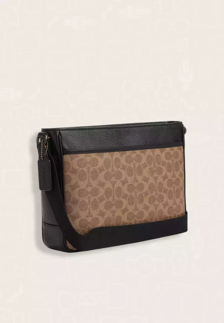 Coach District Crossbody Bag In Signature Canvas Tan Black