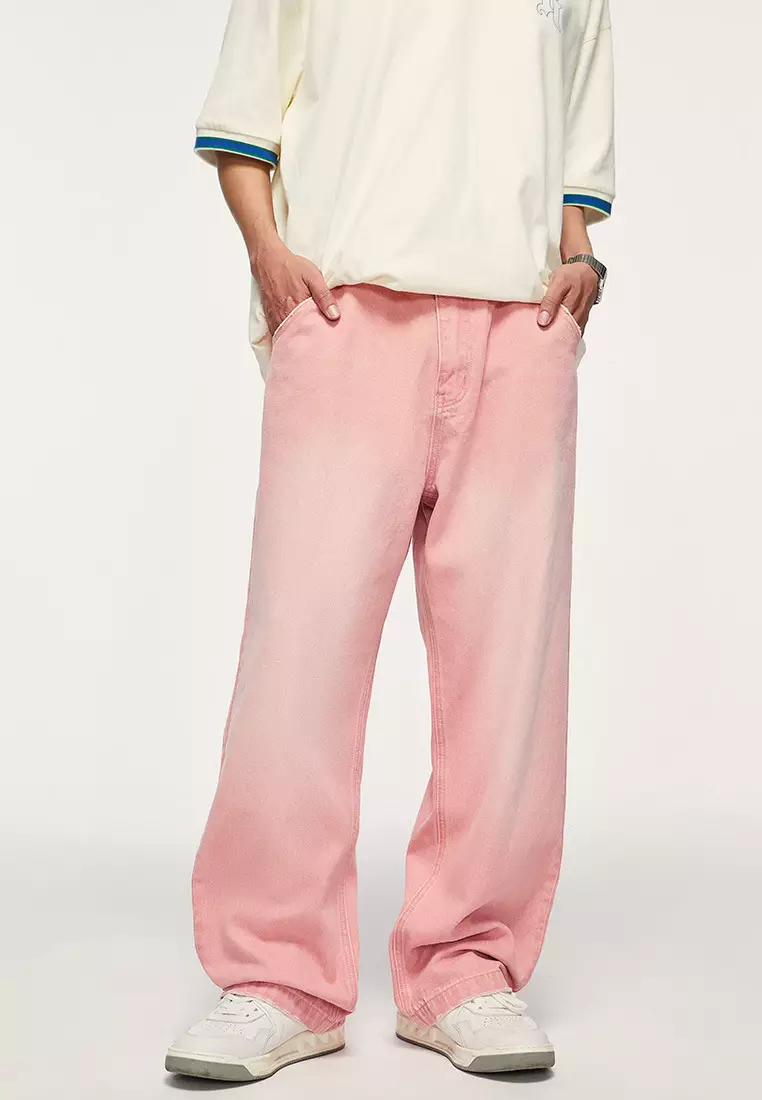 PINK BAGGY WIDE LEG JEANS