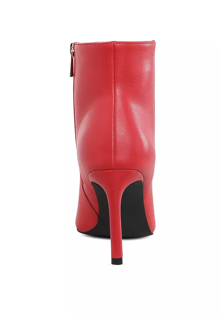Textured Stiletto Heel Ankle Boots In Red