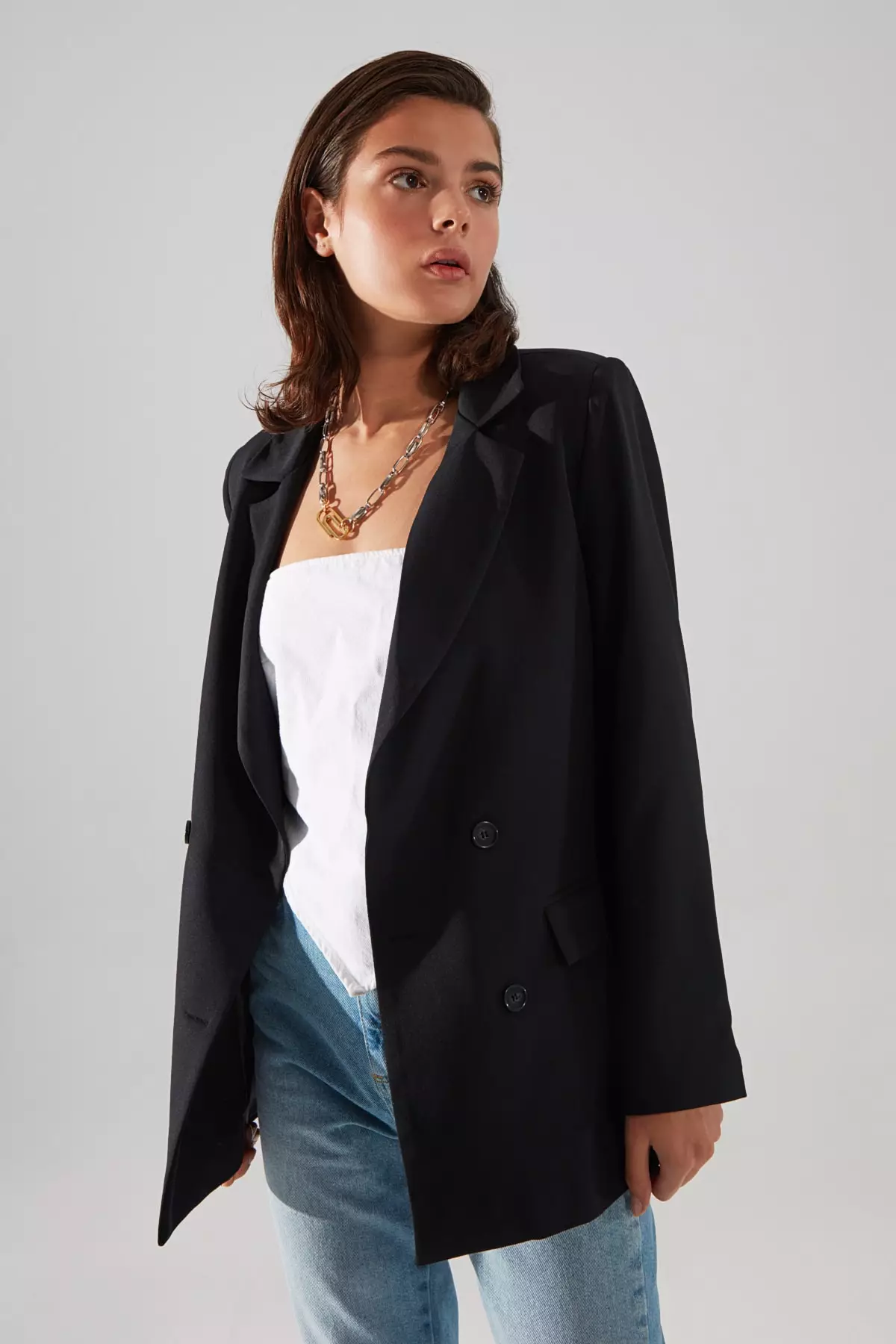 Double Breasted Buttoned Blazer