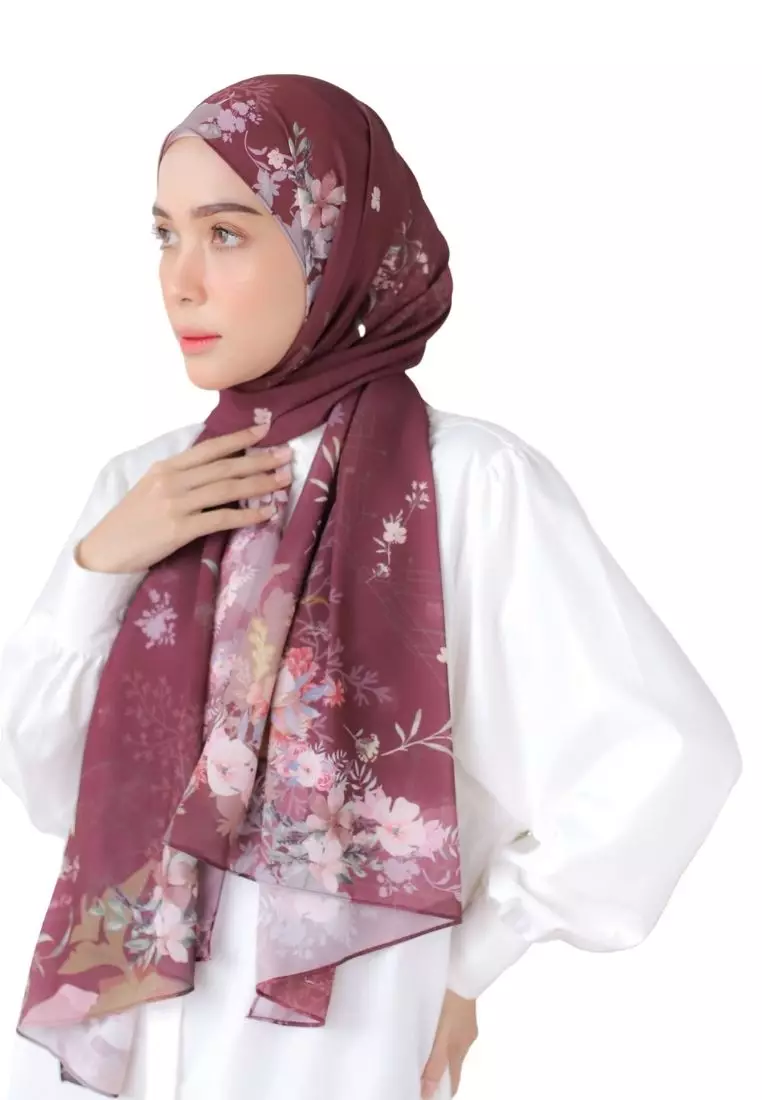 Jual Hijab Wanita Pashmina Fresia Series Hijab Printing Premium Varian Maroon