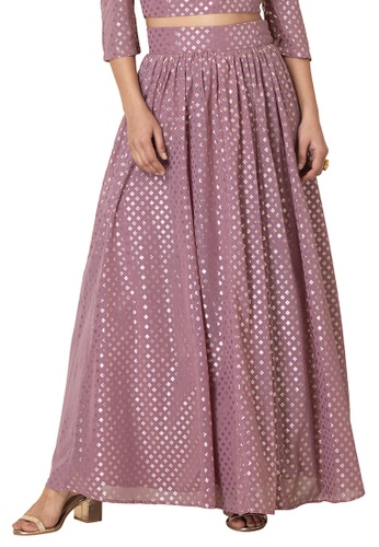Indya pink Foil Gathered Maxi Skirt F40AEAA9CDF701GS_1