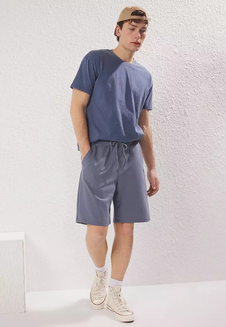 Blue Basic Oversize/Wide Cut Elastic Waist Lace-Up Shorts TMNSS22SR0257