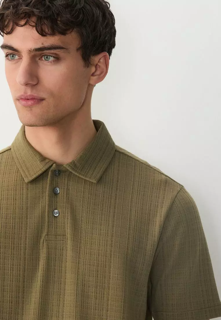 Crepe Textured Button Neck Polo Shirt