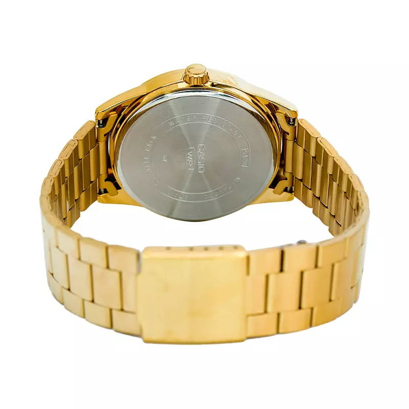 Jam Tangan Pria Casio General MTP-VD02G-1EUDF Dress Men Black Dial Gold Stainless Steel Band