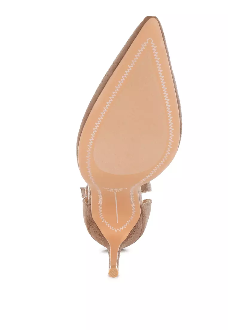 Microfiber Stiletto Sandals in Taupe