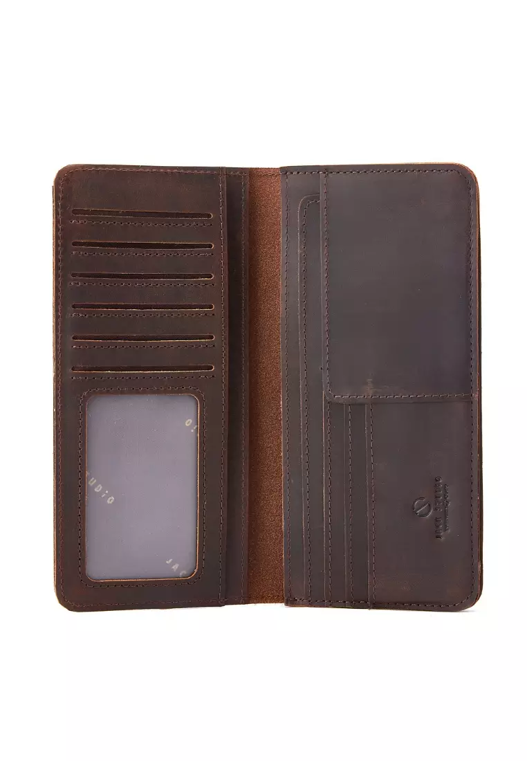 Premium Full Grain Crazy Horse Leather Vertical Long Bi-fold Wallet - JWD 50952