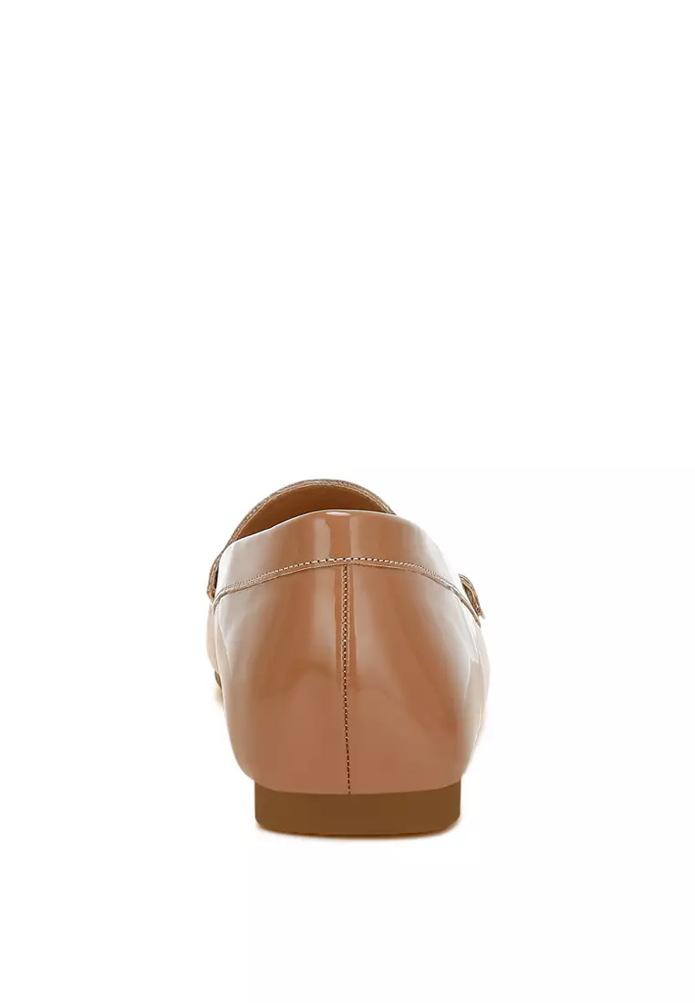 Patent Pleather Loafers in Beige