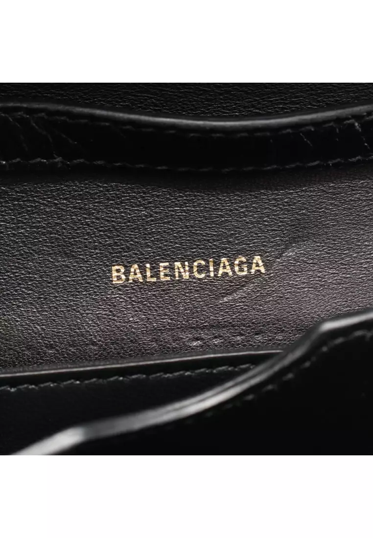 Pre-Loved BALENCIAGA bead dot croc embossed Shoulder bag leather black