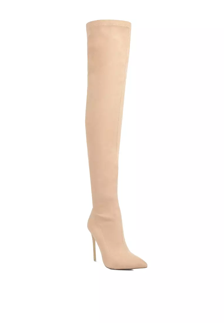 Buy London Rag Beige Stretch Faux Suede Stiletto Long Boots 2024