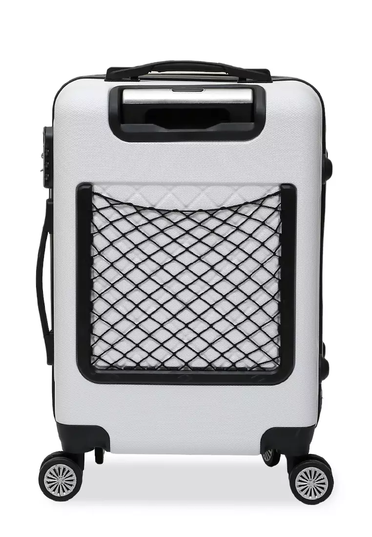 Carlton Koper Hardcase Desain Hexagon Size 20 Inch Suitcase Unisex with Rear Compartment Rubber Slot Material ABS+PVC Coated ORIGINAL - White