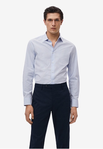 MANGO Man 藍色 Slim Fit Thousand Striped Suit Shirt 6307FAA82F503EGS_1