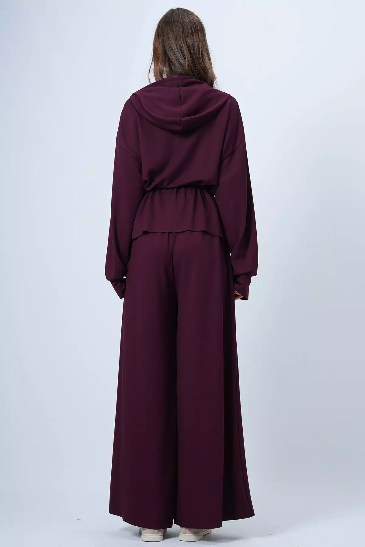 Burgundy Hooded Drawstring Waist Modal Blouse And Pants Set Alc-X14668