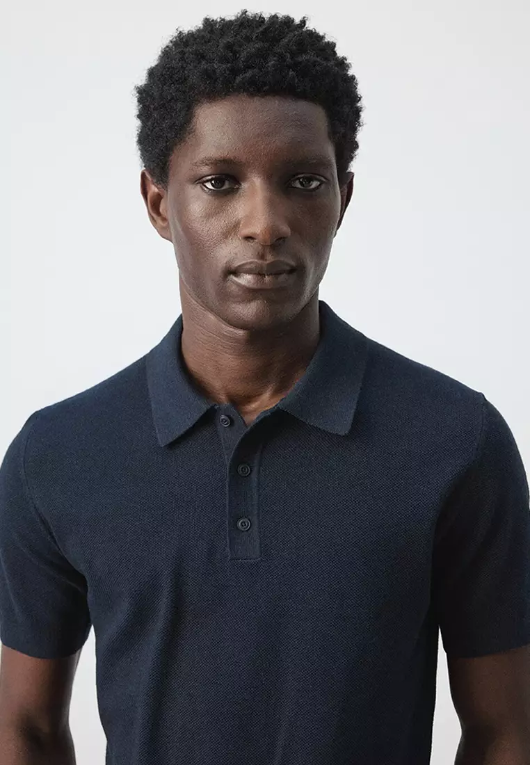 Fine Knit Polo Shirt With Microstructure