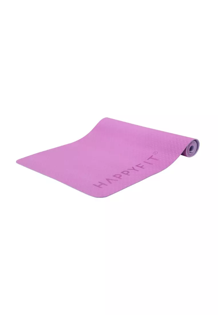 HAPPYFIT Yoga Mat Reversible TPE 4mm Free Strap Purple