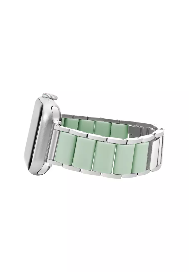 Anne Klein Wearable Band for Apple Watch 42/44/45/Ultra(49mm) in silver tone bracelet with mint silicon links AKW1055MINT420
