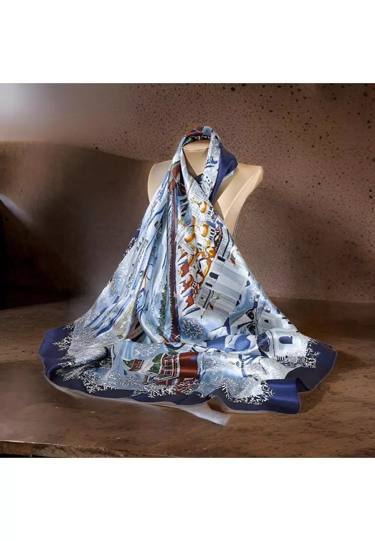 Luxury Silk Ladies' Large Scarf, Sun-Proof Crepe Satin, Premium Souvenir.