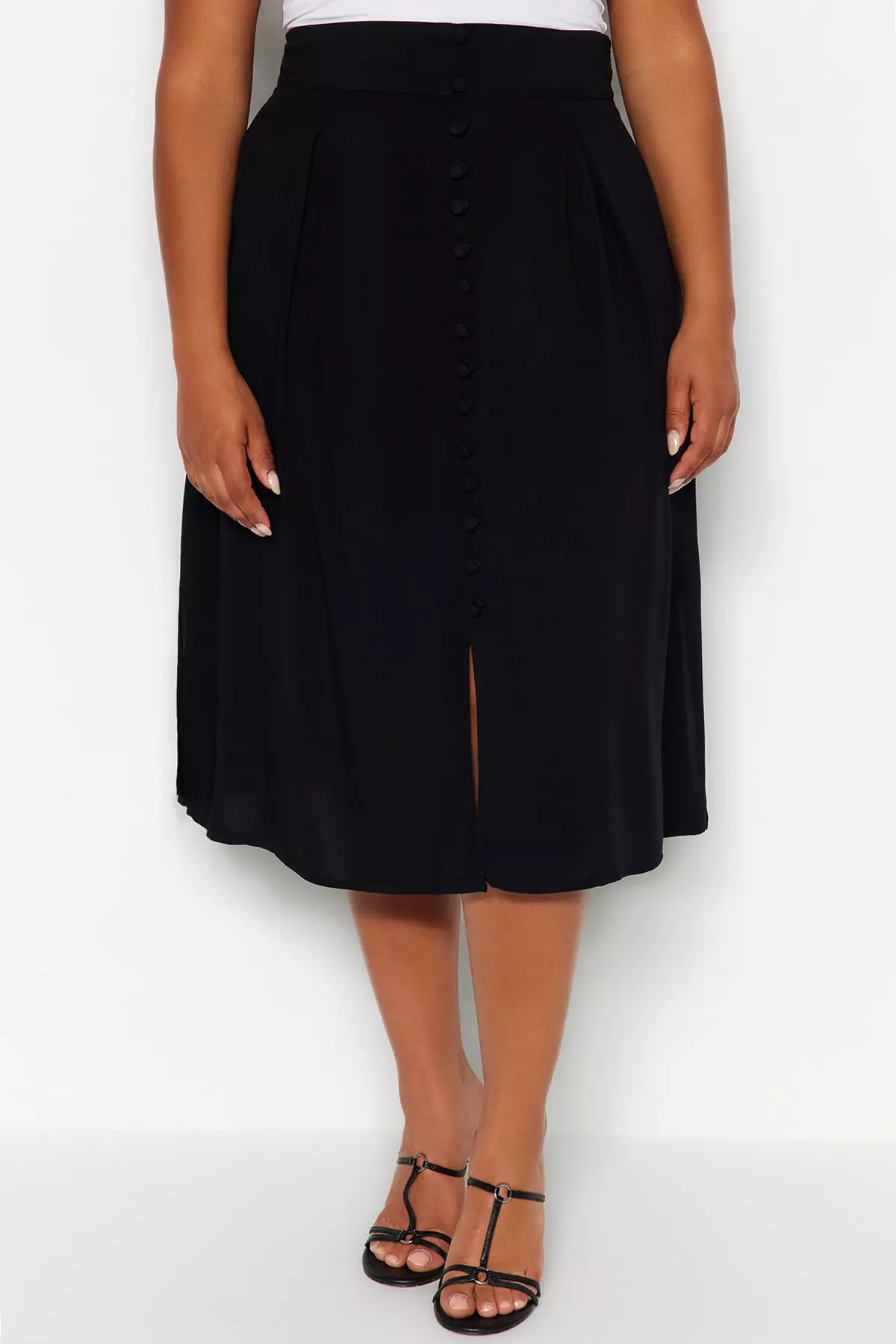 Buy Trendyol Plus Size Black Viscose Woven Skirt with Slit Detail. 2024 ...