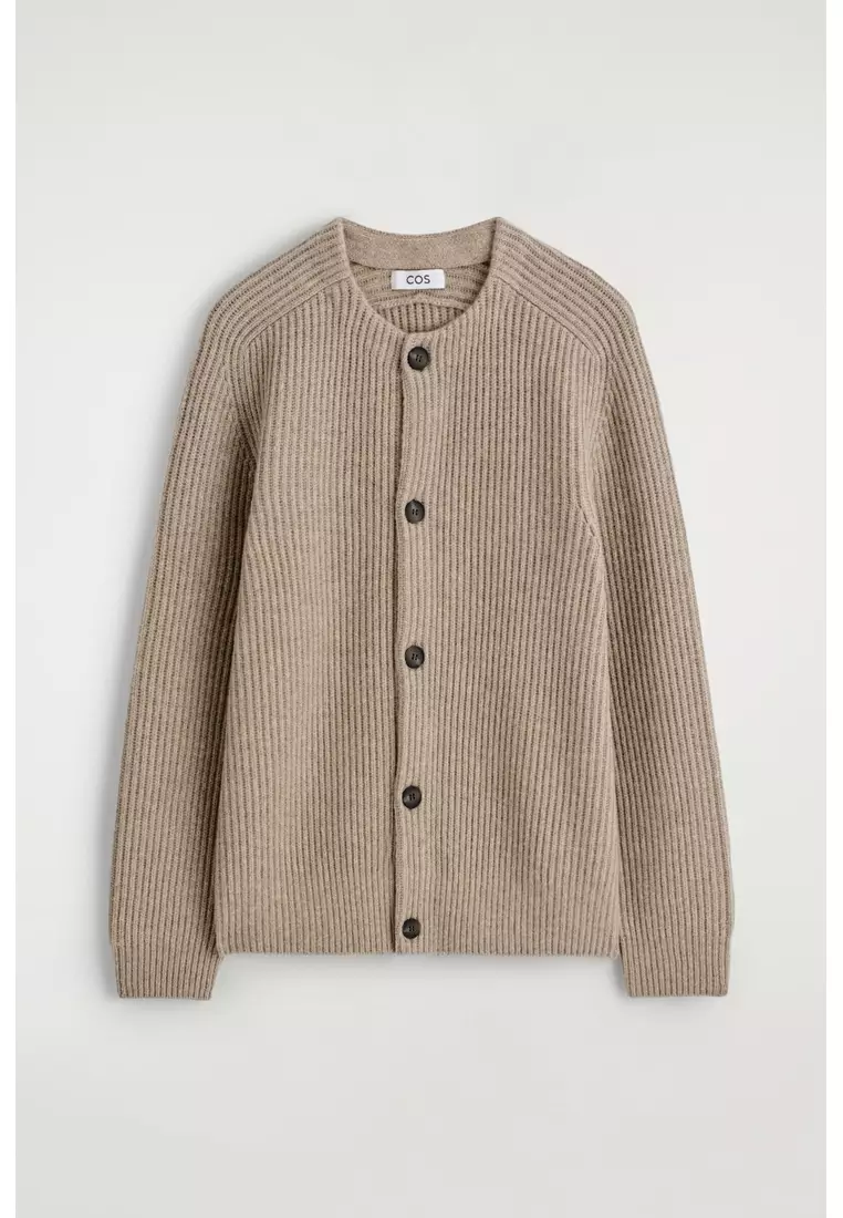 RIBBED WOOL CREW-NECK CARDIGAN