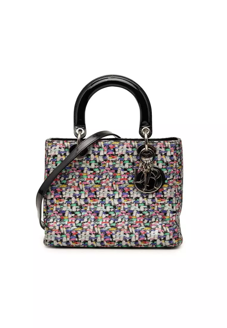 Pre-Loved Dior Medium Multicolor Metallic Fabric And Patent Leather Lady Dior