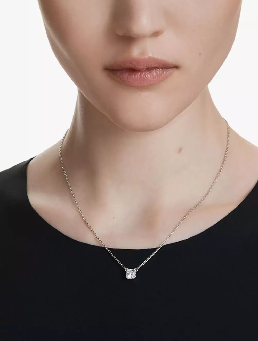 Stilla Pendant, Square Cut, White, Rhodium Plated - White