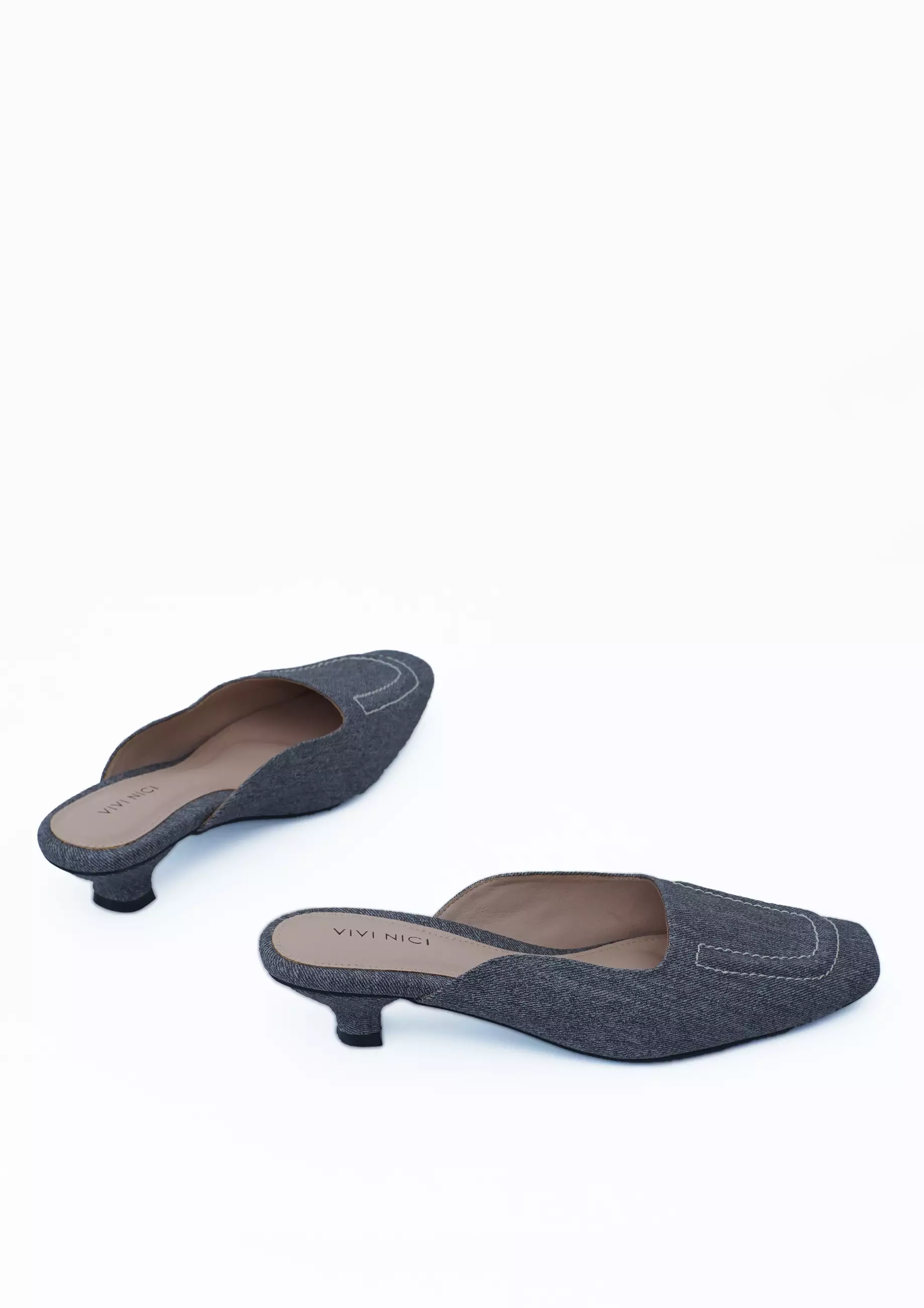 VIVI NICI - Darlene Sepatu Mules Wanita Hak 3 cm Grey Flannel