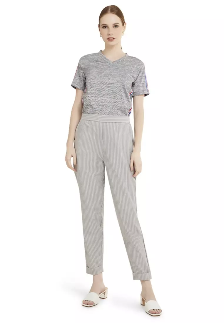 Lolita Long Pants Celana Panjang Bergaris Bawahan Wanita Premium Quality - Grey