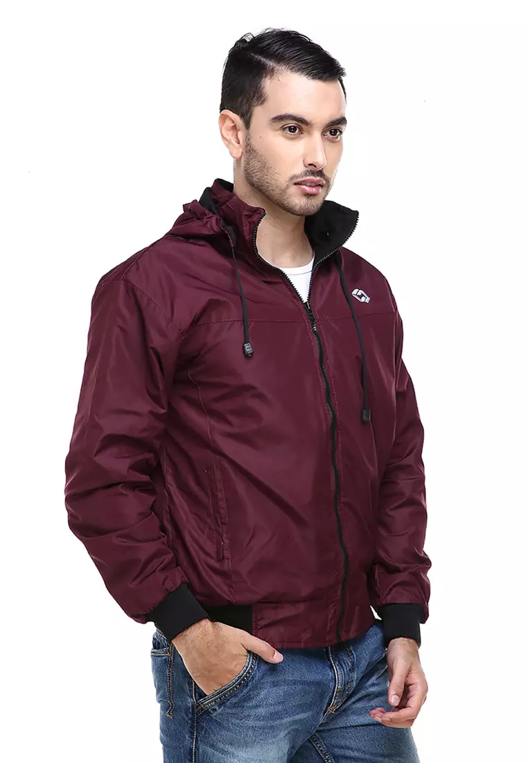 Clover Jaket Parasut Hoodie Pria 2 IN 1 Casual Jacket Two Tone Material Despo Parka Fleece ORIGINAL - Maroon black