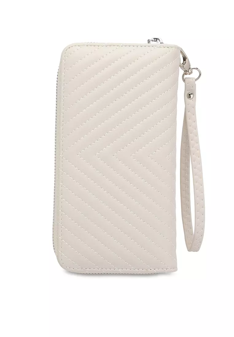 Women's RFID Zipper Leather Long Wallet / Purse With Detachable Wrist Strap And Coin Compartment