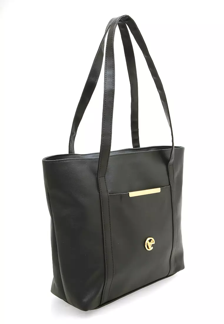 Nina ToteBag Bahan Sintetis Import Design Simple And High Quality - Black