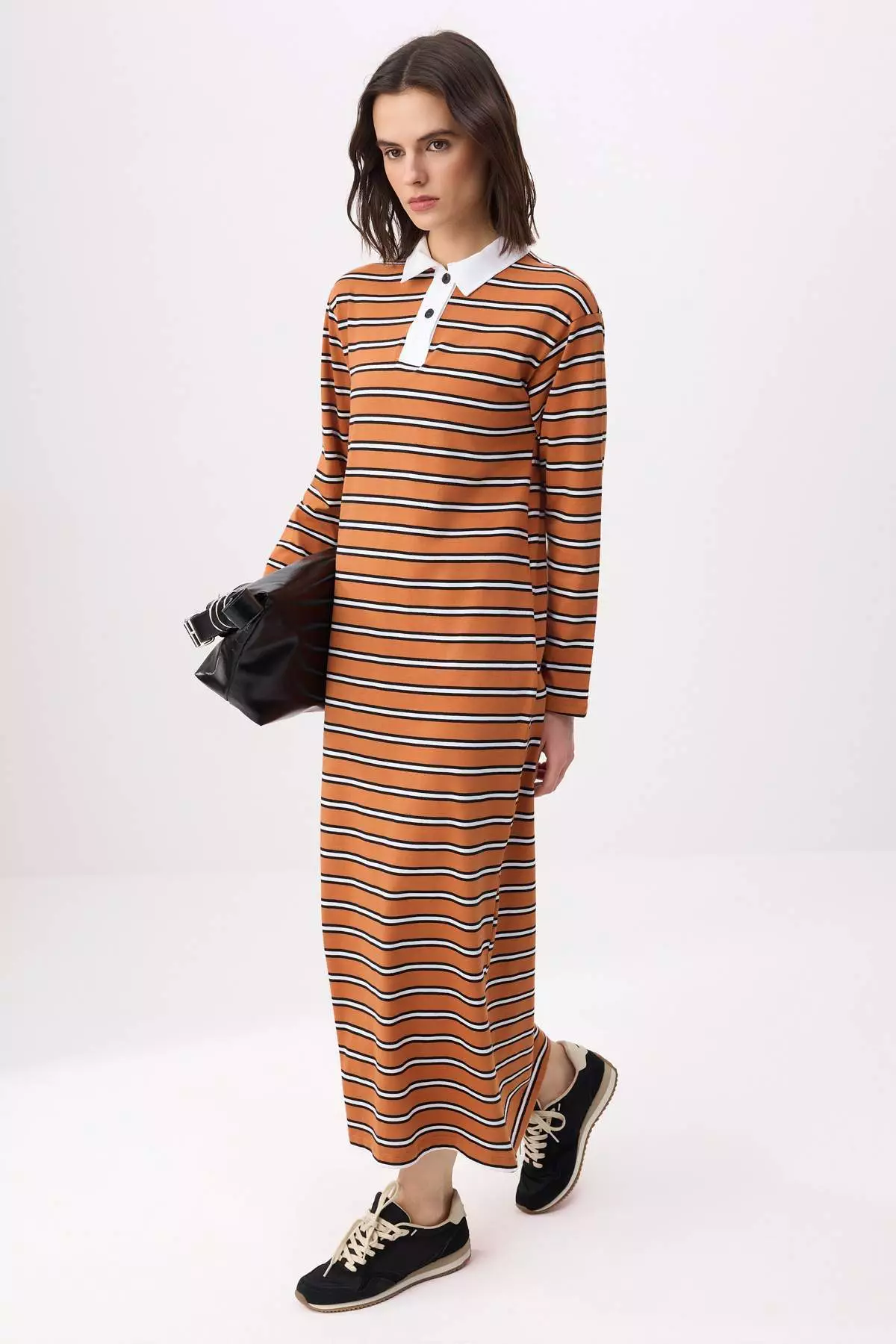 Multi-Colored Unlined Striped Knitted Striped Single Jersey Hijab Dress Tctss26Eb00022