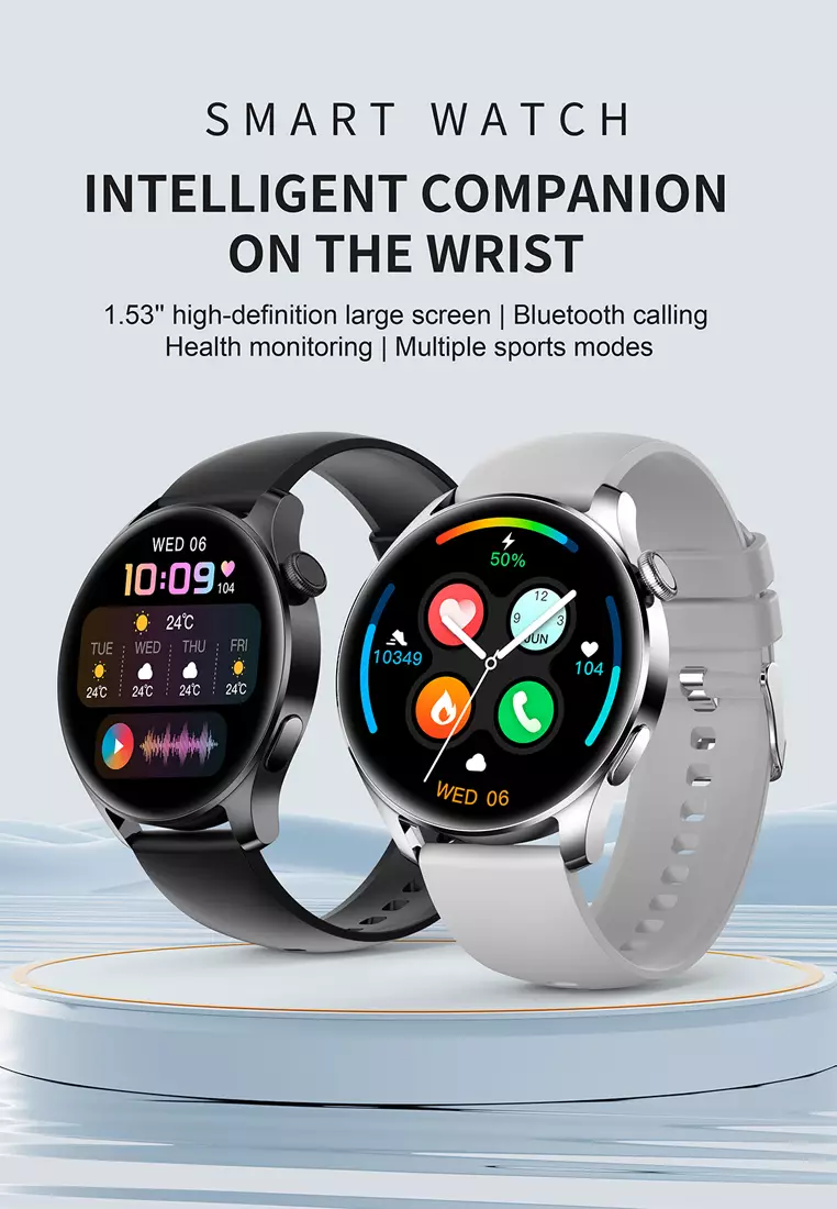 Smartwatch 1.53 inch TFT Screen Full Touch Jam Running Pria IP67 Waterproof 100+Sports Modes Bluetooth Call white