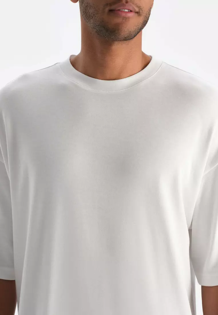 Off White T-Shirt, Sea Print, Crew Neck, Oversize, Short Sleeve Activewear for Men