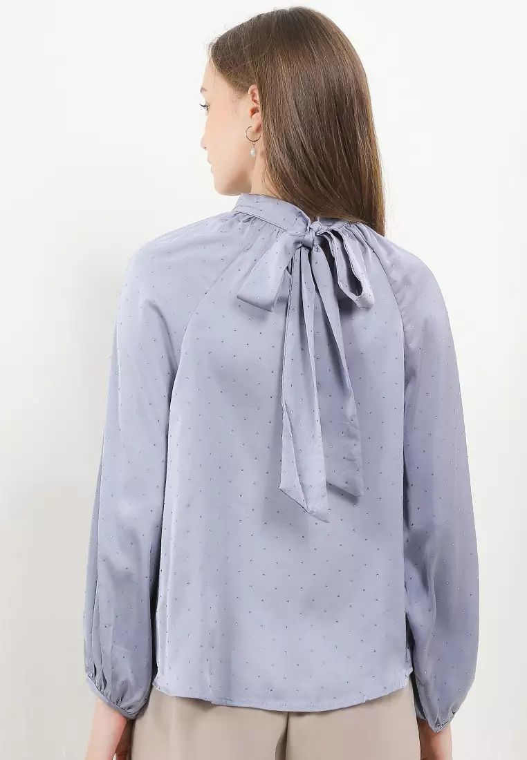 Rhinestone Silk Tie Back Blouse