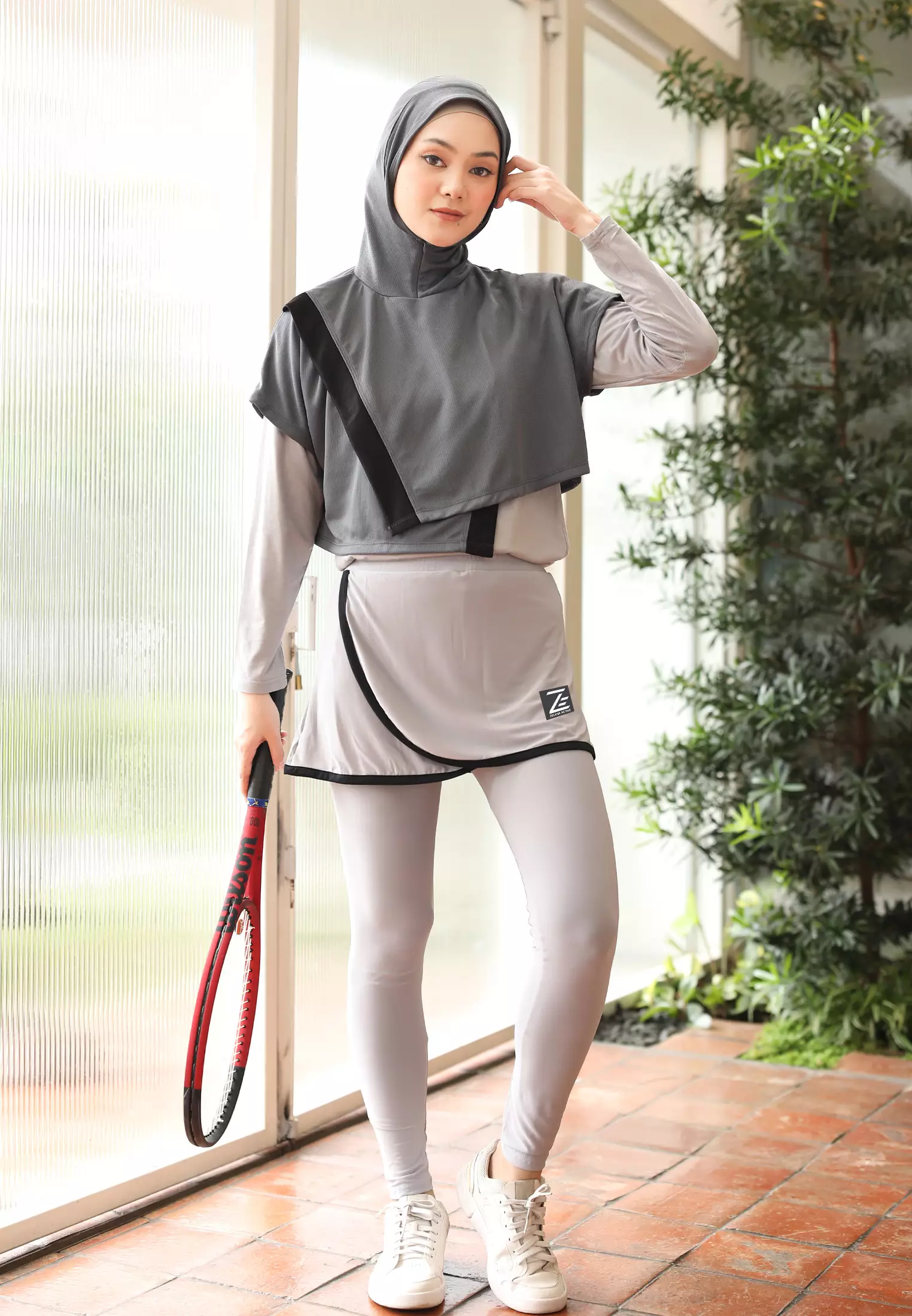 Zelena - Legging Rok Olahraga Wanita Tenis Padel - Ivory Grey - L 