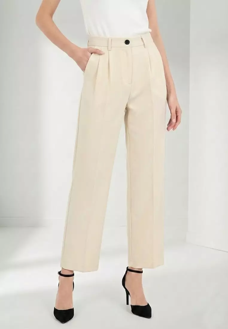 High Waisted Relaxed Straight Leg Stretch Trousers