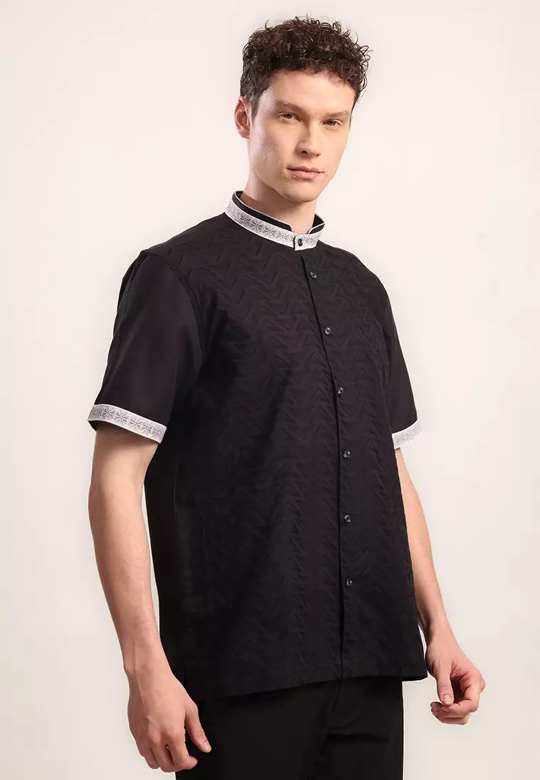 MOC Kemeja Koko Lengan Pendek Pria Kenya - Black