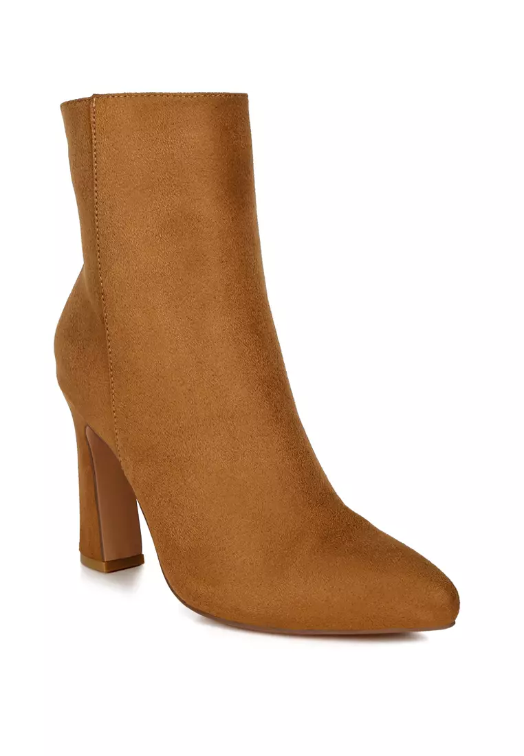 Block Heeled Ankle Boots in Tan