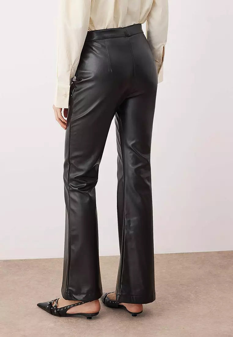 Black Faux Leather Flare Pants