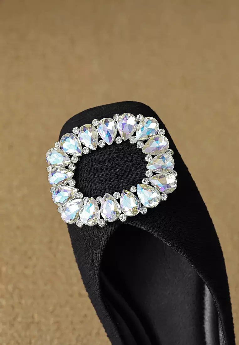 Rhinestone Buckle Square Toe Ballerinas WW566-2