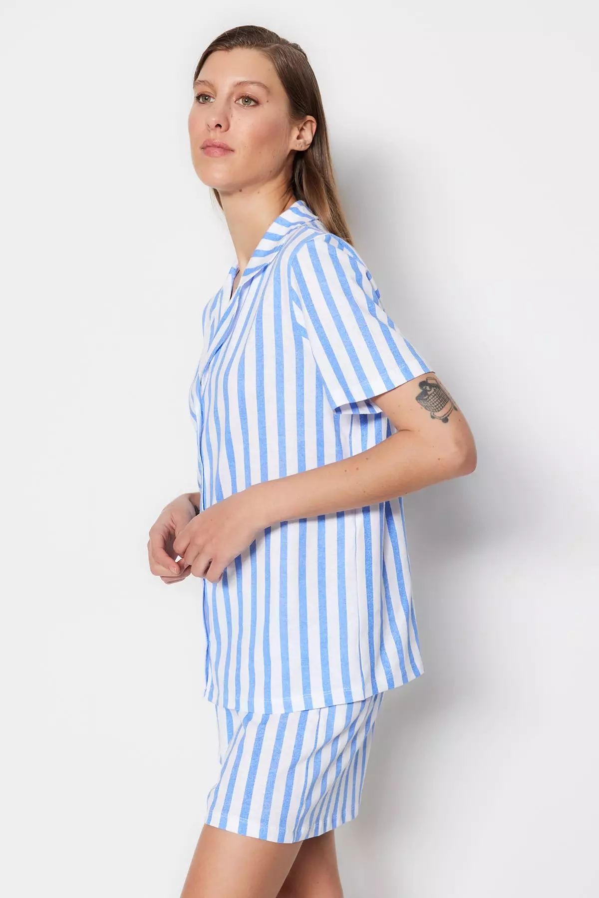 Pajama Shirt and Pants - Dark blue/white striped - Ladies