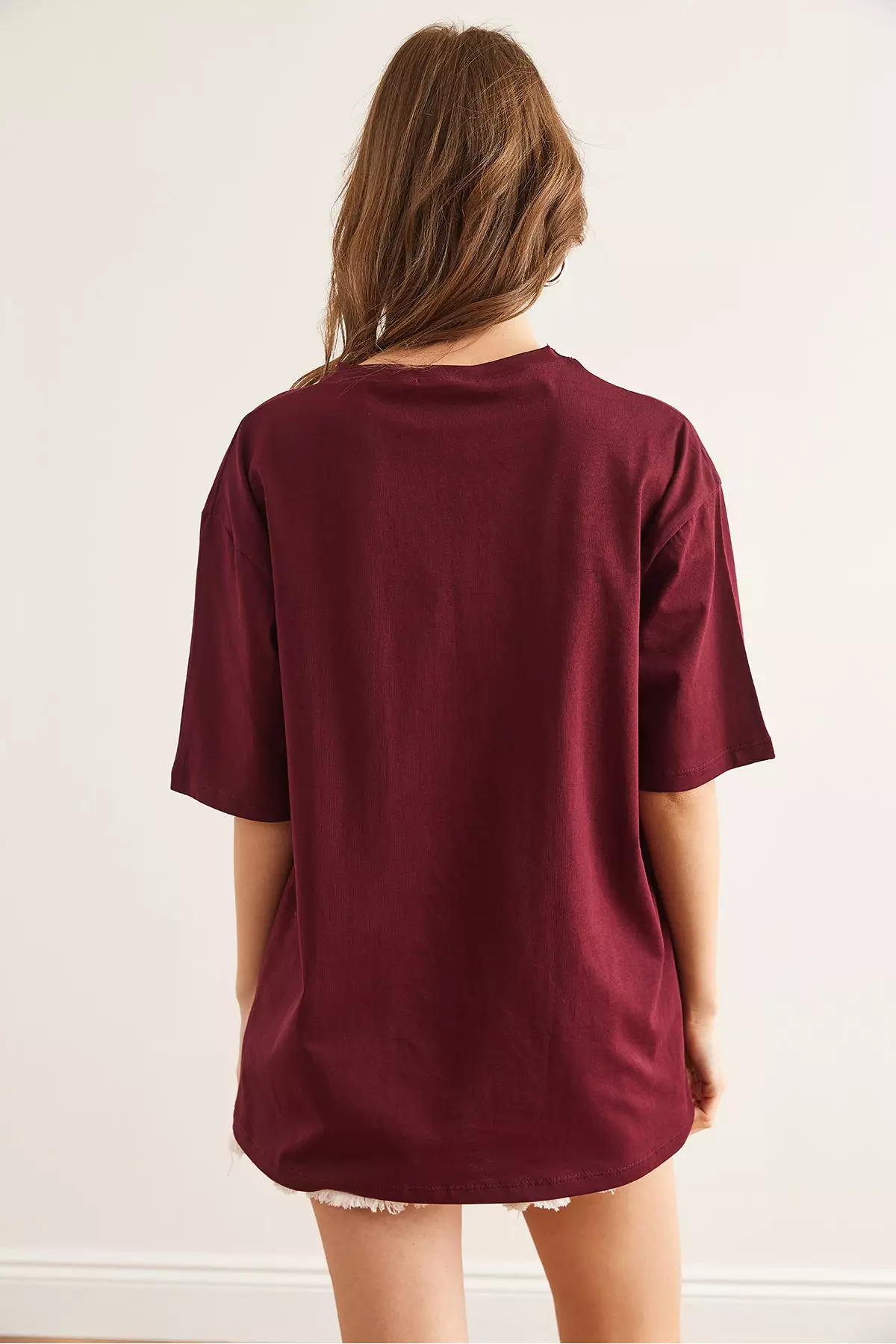Women's Burgundy Eye Printed Foil Detailed T-Shirt Tsh- 19000770