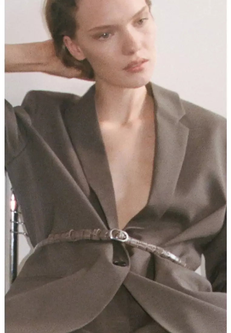 CROPPED WOOL BARREL-LEG TROUSERS