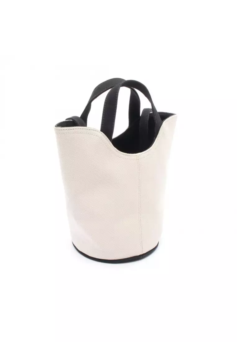 Pre-Loved BALENCIAGA Wave XS Handbag canvas off white black 2WAY