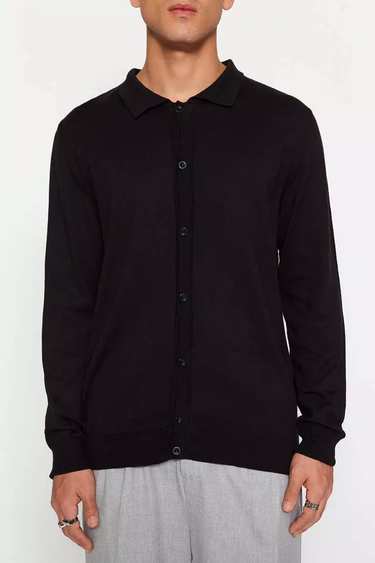 Mens black sale button up cardigan