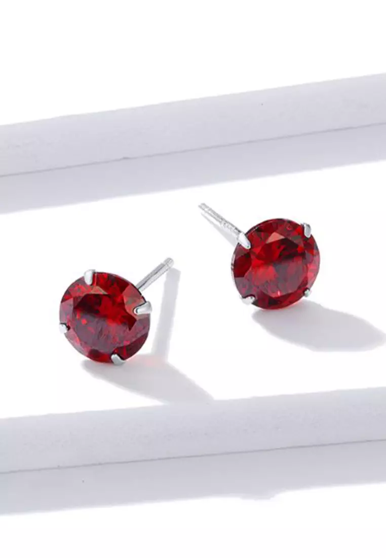 Scarlet Diamond Round Cut Four Prong Stud Earrings