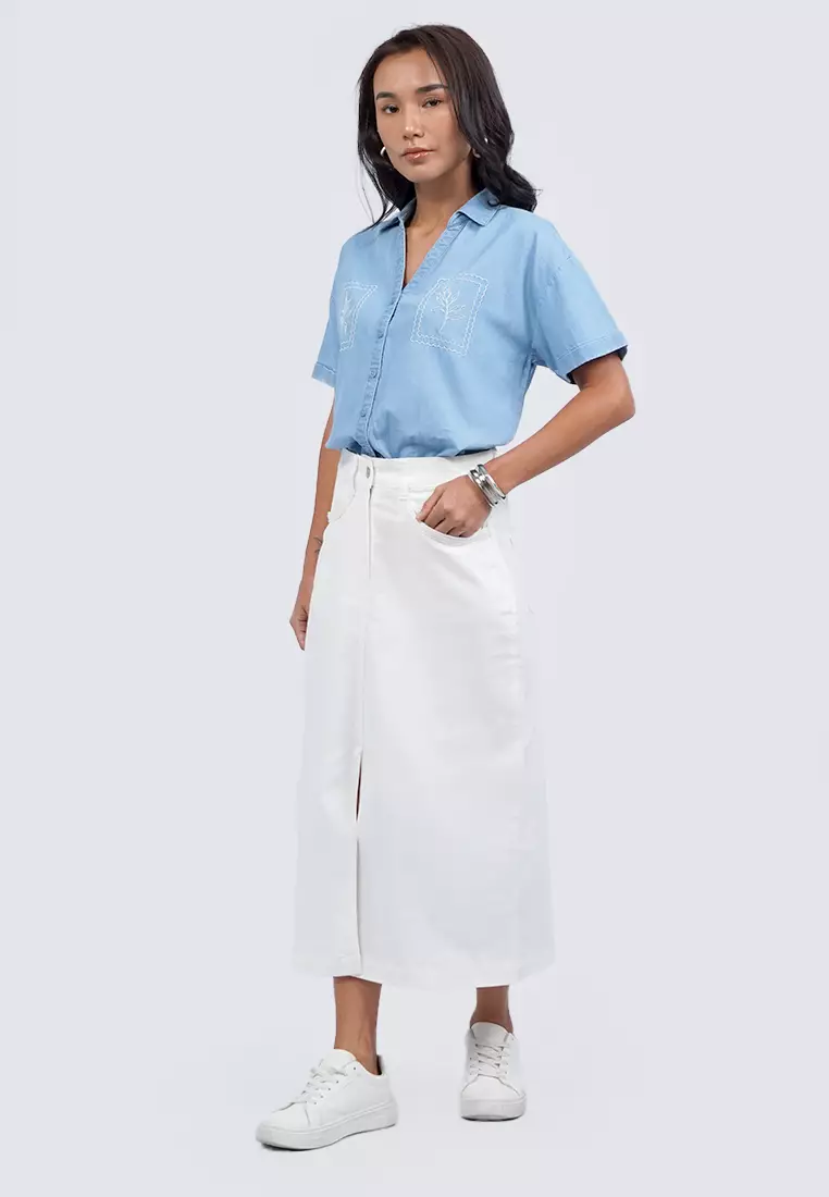 Regular Fit Midi Skirt with Front Slit OFF WHITE